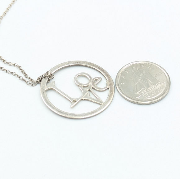 Vintage 925 sterling silver LOVE round pendant and chain necklace - Picture 6 of 6
